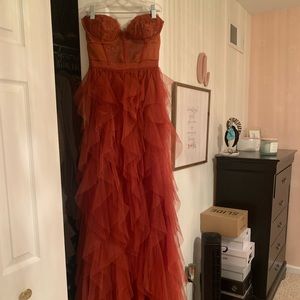 For love and lemons bustier gown burnt orange